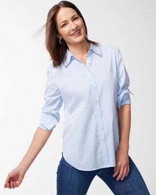 Poplin Rhinestone Stripe Shirt