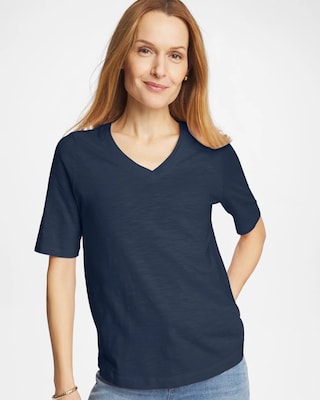 Double V-Neck Slub Rib Mix Tee