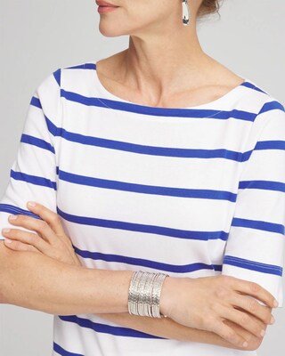 Striped Pima Cotton Bateau-Neck Tee click to view larger image.