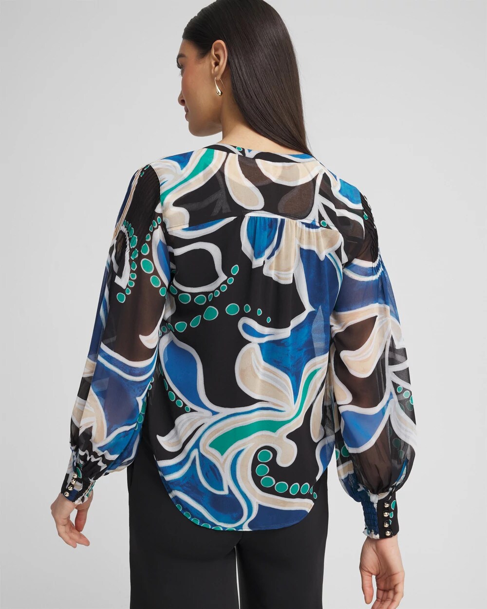 Pintuck Detail Swirl Print Top