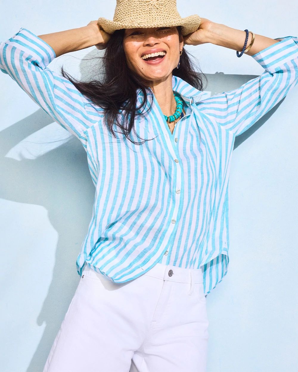 No Iron Linen Striped Shirt