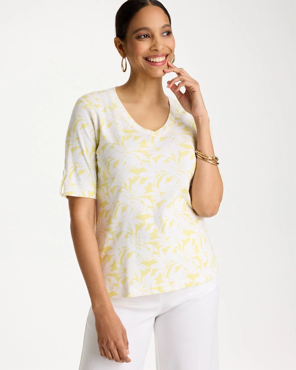 Printed Pima Elbow-Sleeve Tee