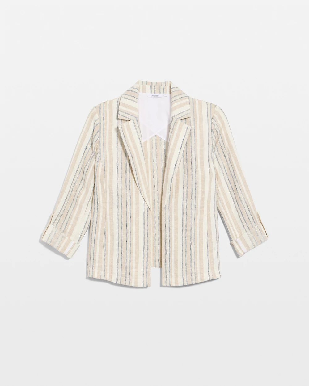 Striped Linen Roll Sleeve Blazer