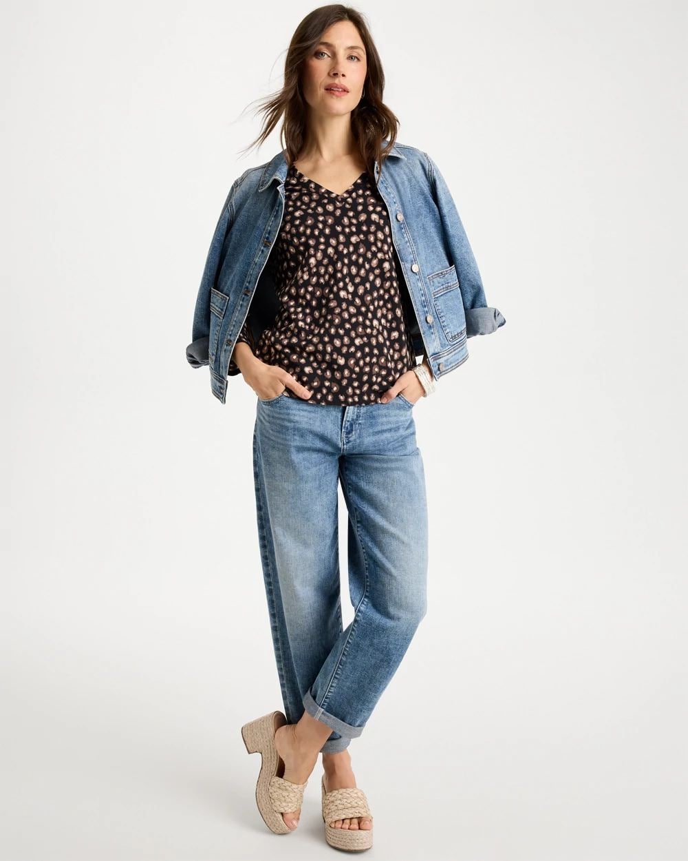 Cotton Stretch 3/4 Sleeve Polka Dot Tee