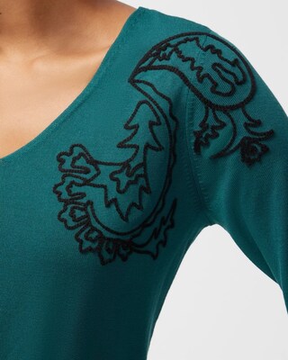 Spun Rayon Embroidered V-Neck Sweater