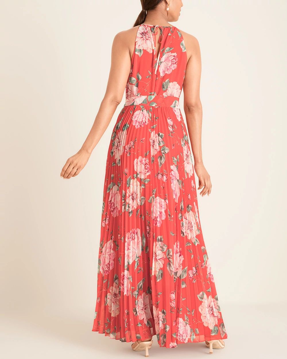 Eliza J Sleeveless Halter-Neck Pleated Maxi Dress