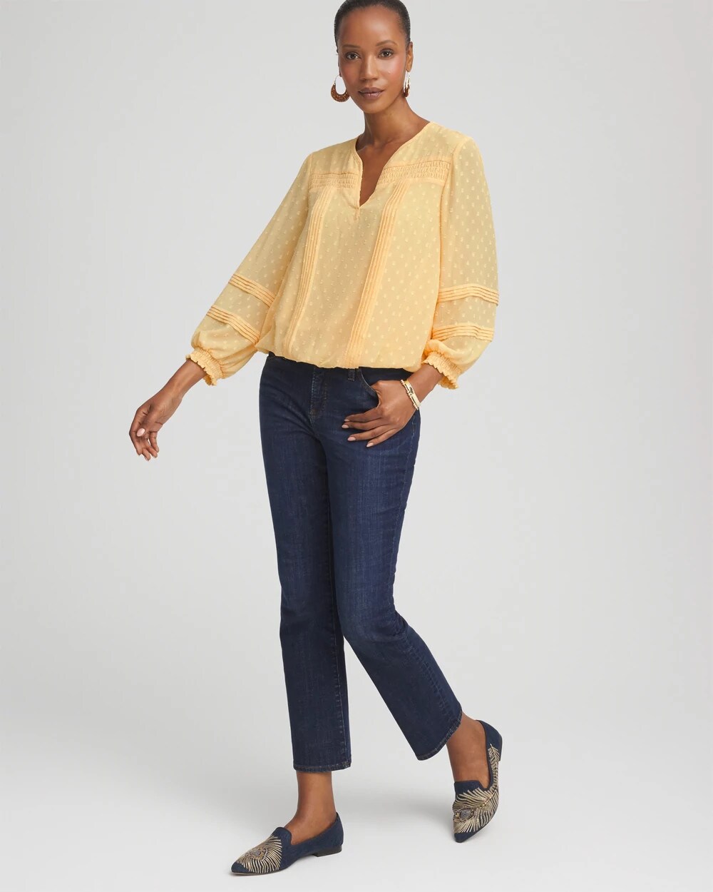 Clip-Dot Peasant Blouse