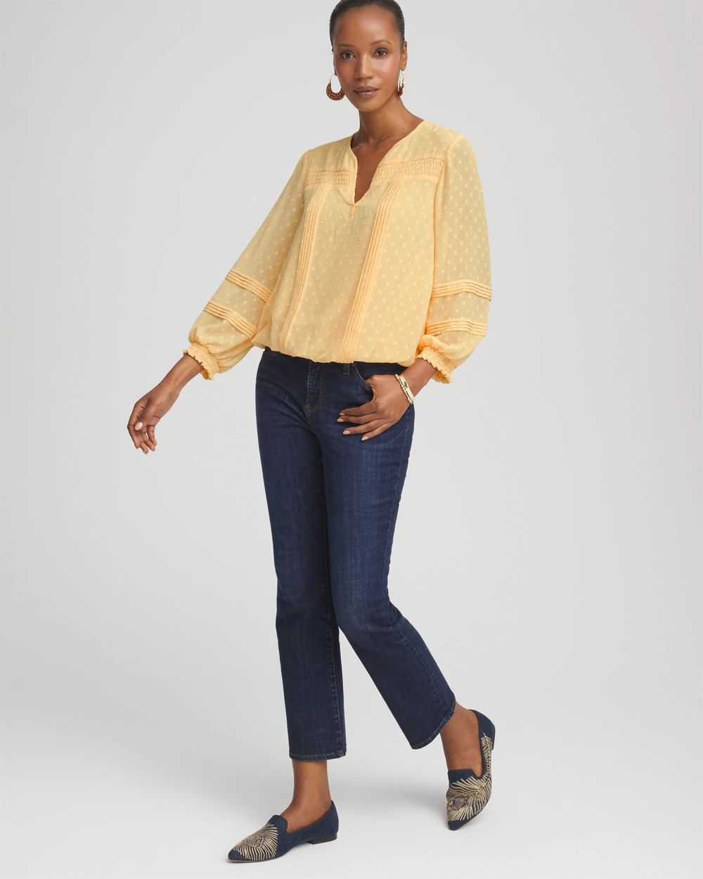 Clip-Dot Peasant Blouse