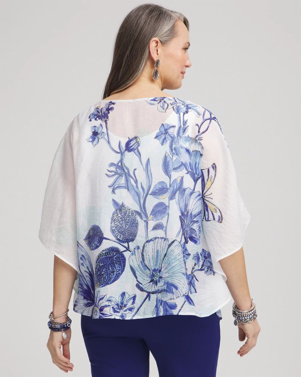 Woven Butterfly Print Poncho