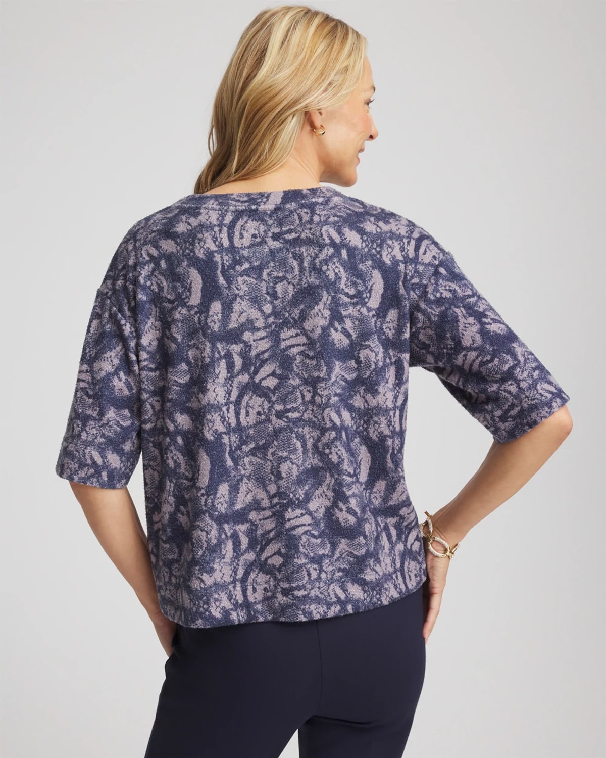 Chico's Animal Cozy Crewneck Tee In Indigo Sky