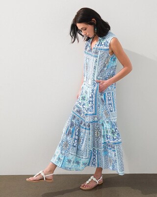 Tile Print Peasant Maxi Dress