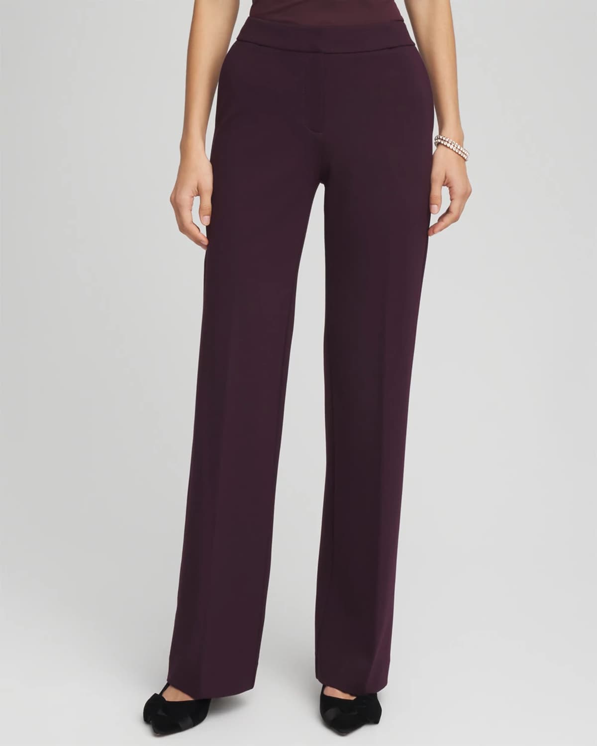 Chico's Emme Wide-leg Trouser Ponte Pants In Night Bloom In Brown