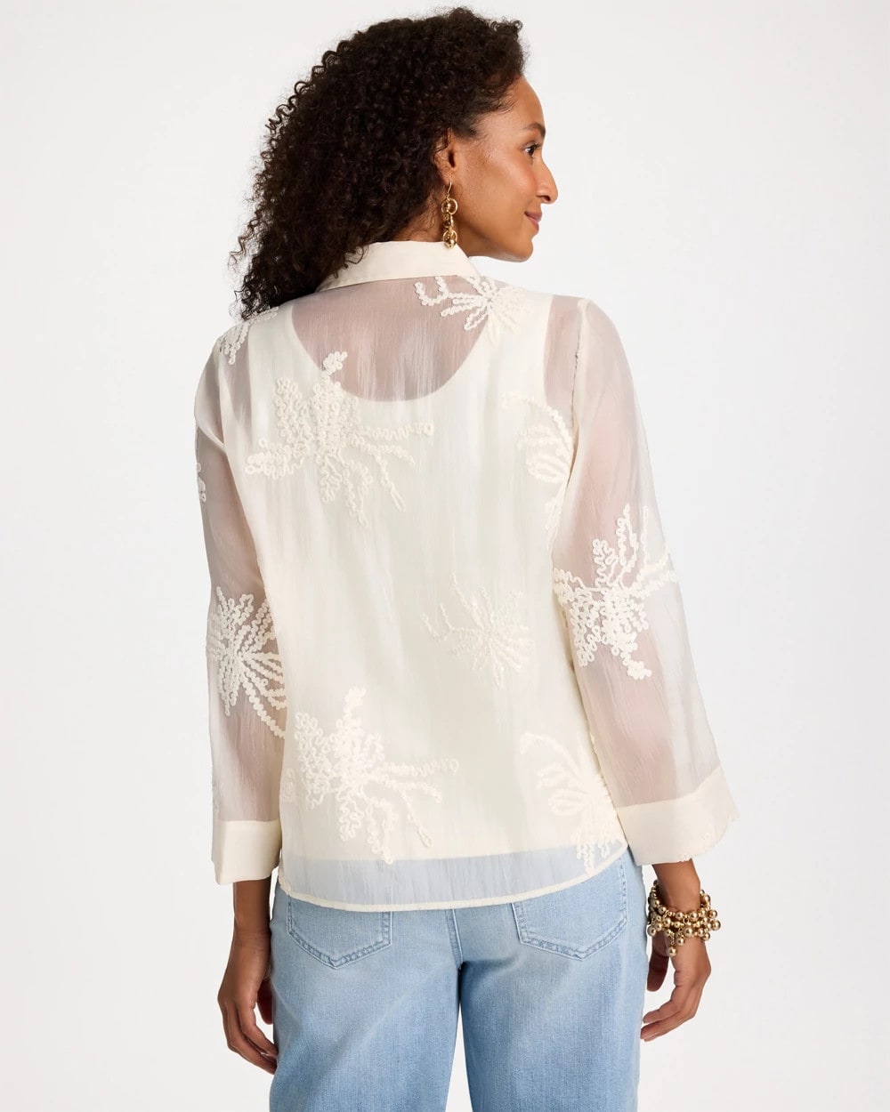 Sheer Soutache Embroidered Chiffon Shirt