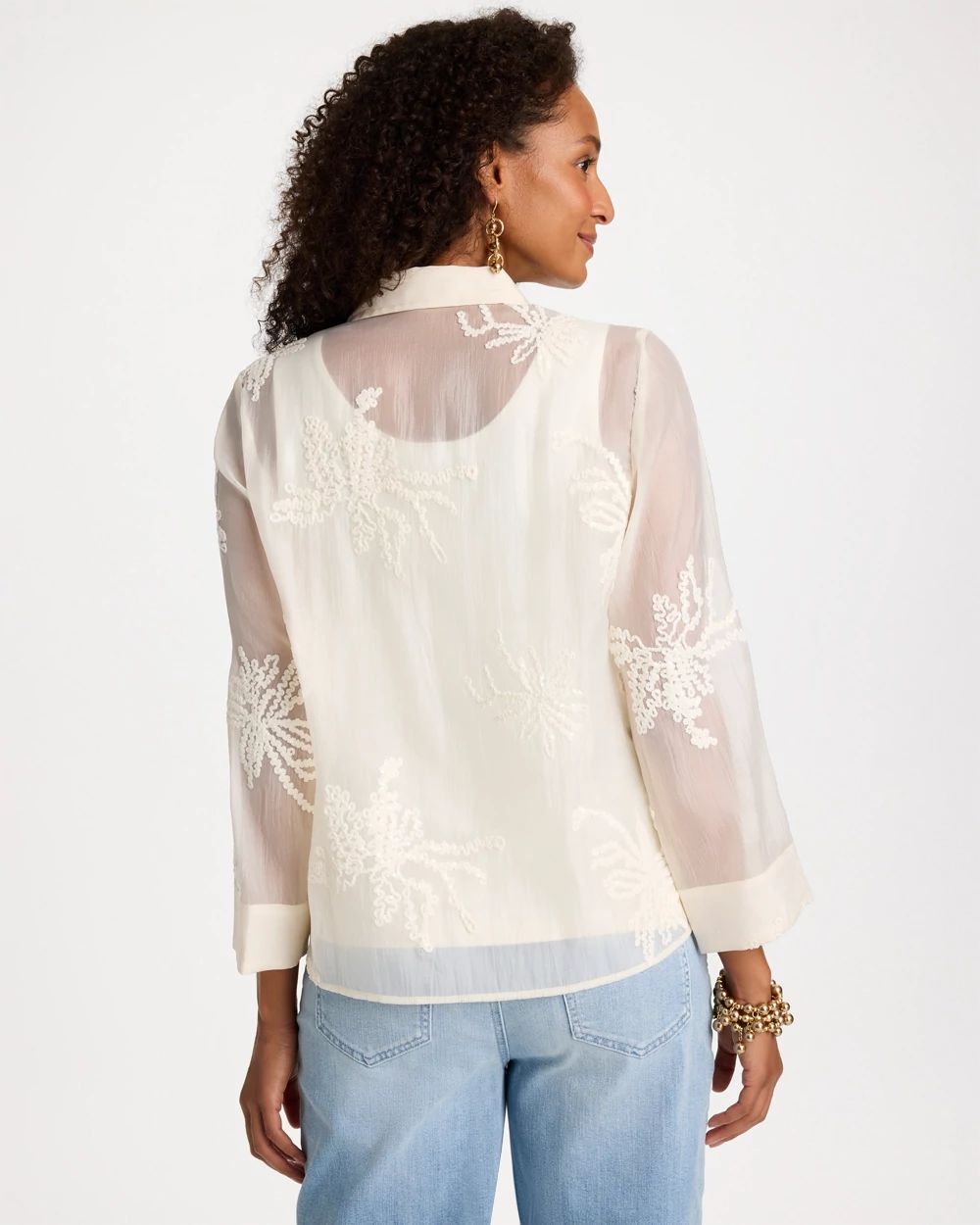Sheer Soutache Embroidered Chiffon Shirt click to view larger image.