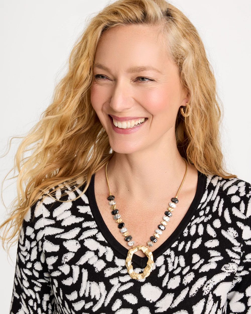 Adjustable Tri-Tone Pendant Necklace click to view larger image.