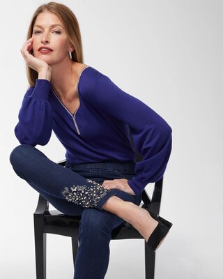 Caviar Trim V-Neck Pullover Sweater click to view larger image.