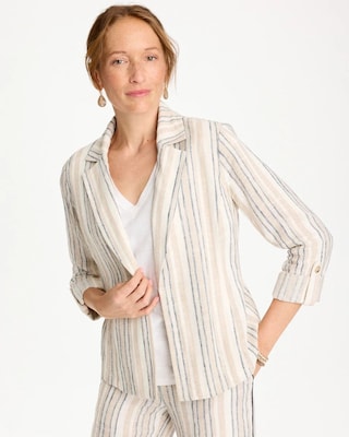 Striped Linen Roll Sleeve Blazer