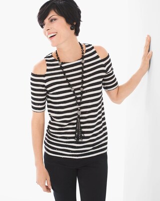 Sequin Striped Cold-Shoulder Top