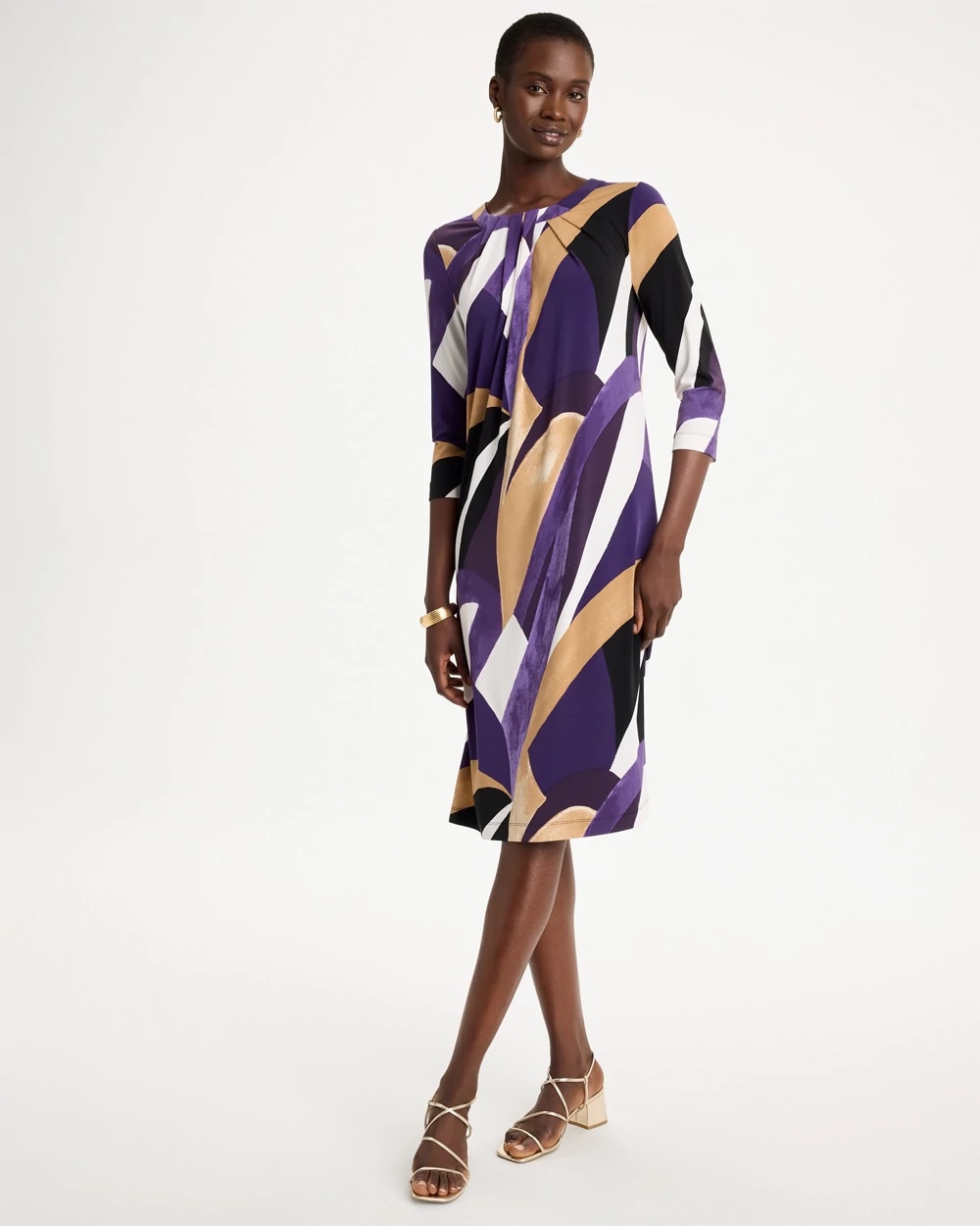 chicos dresses Chico Mini Dress in White White / M Danielle is 59 with a 25 waist 3/4 Sleeved Jersey Maxi Dress