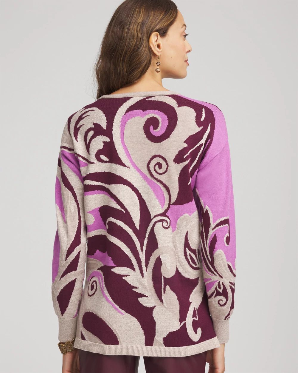 Intarsia Knit V-Neck Pullover Sweater click to view larger image.
