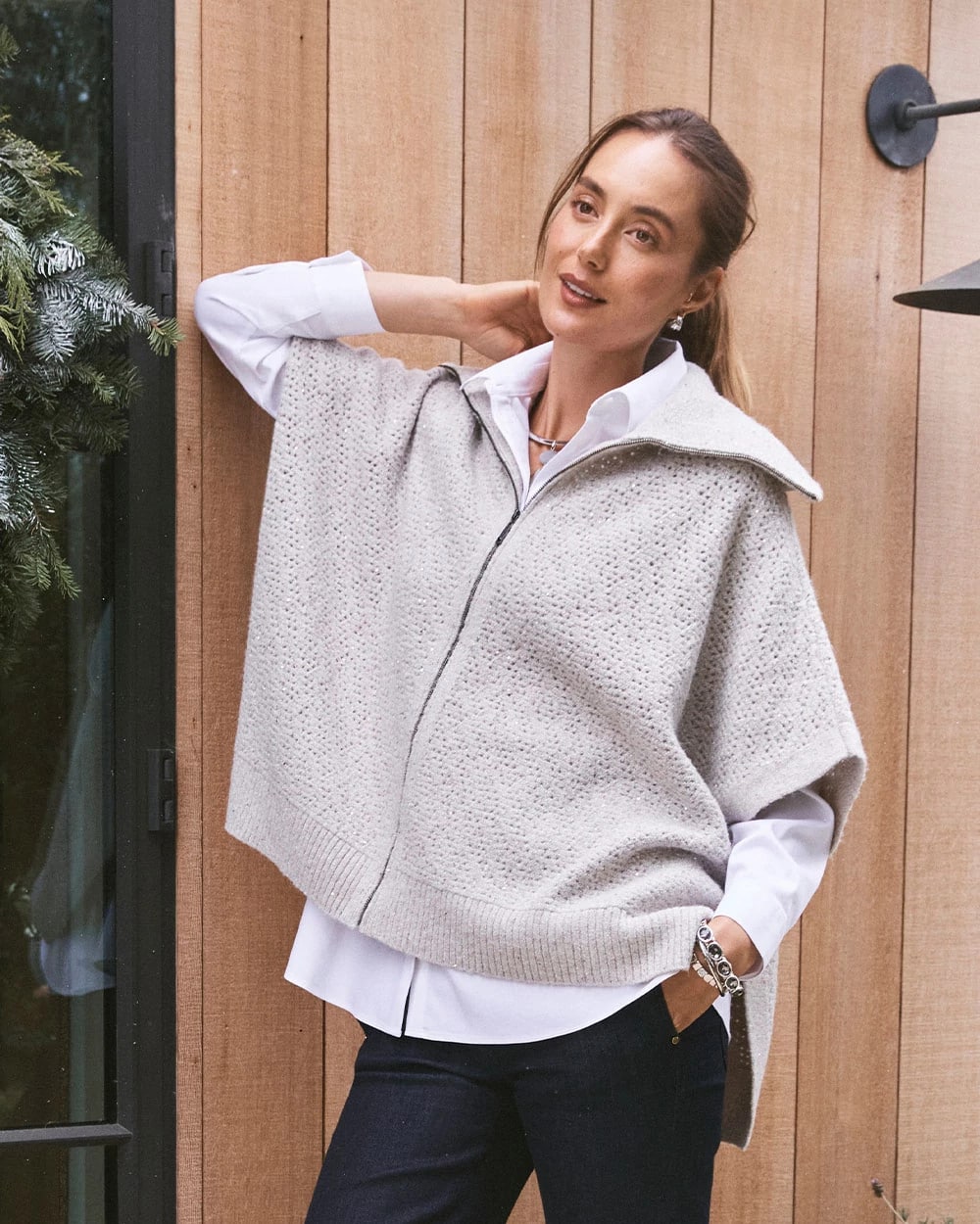 Zip-Front Collared Ruana