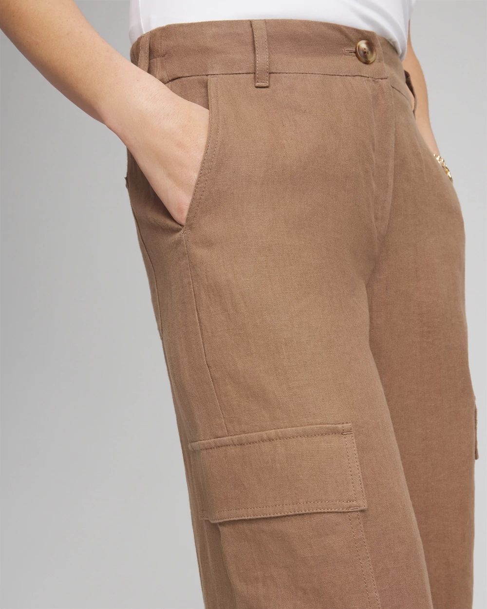 Linen Cargo Wide-Leg Cropped Pants