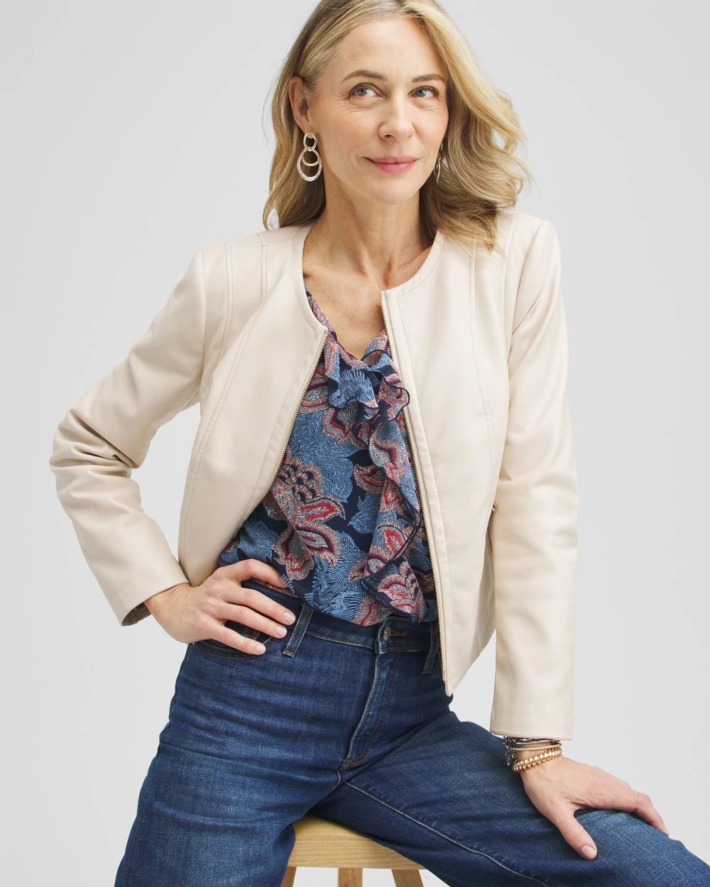 Faux Leather Ponte Detail Jacket