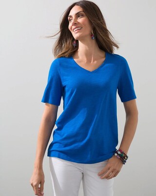 Pleated Back V-Neck Slub Tee