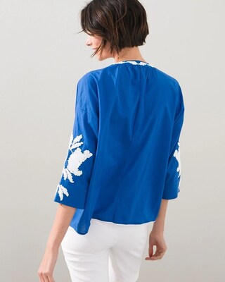 Embroidered Tie Neck Peasant Top