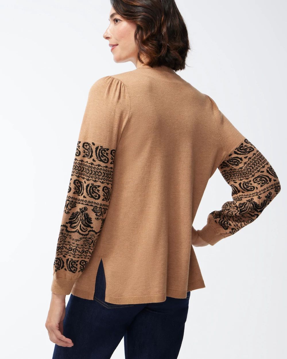 Spun Rayon Jacquard Sleeve Cardigan