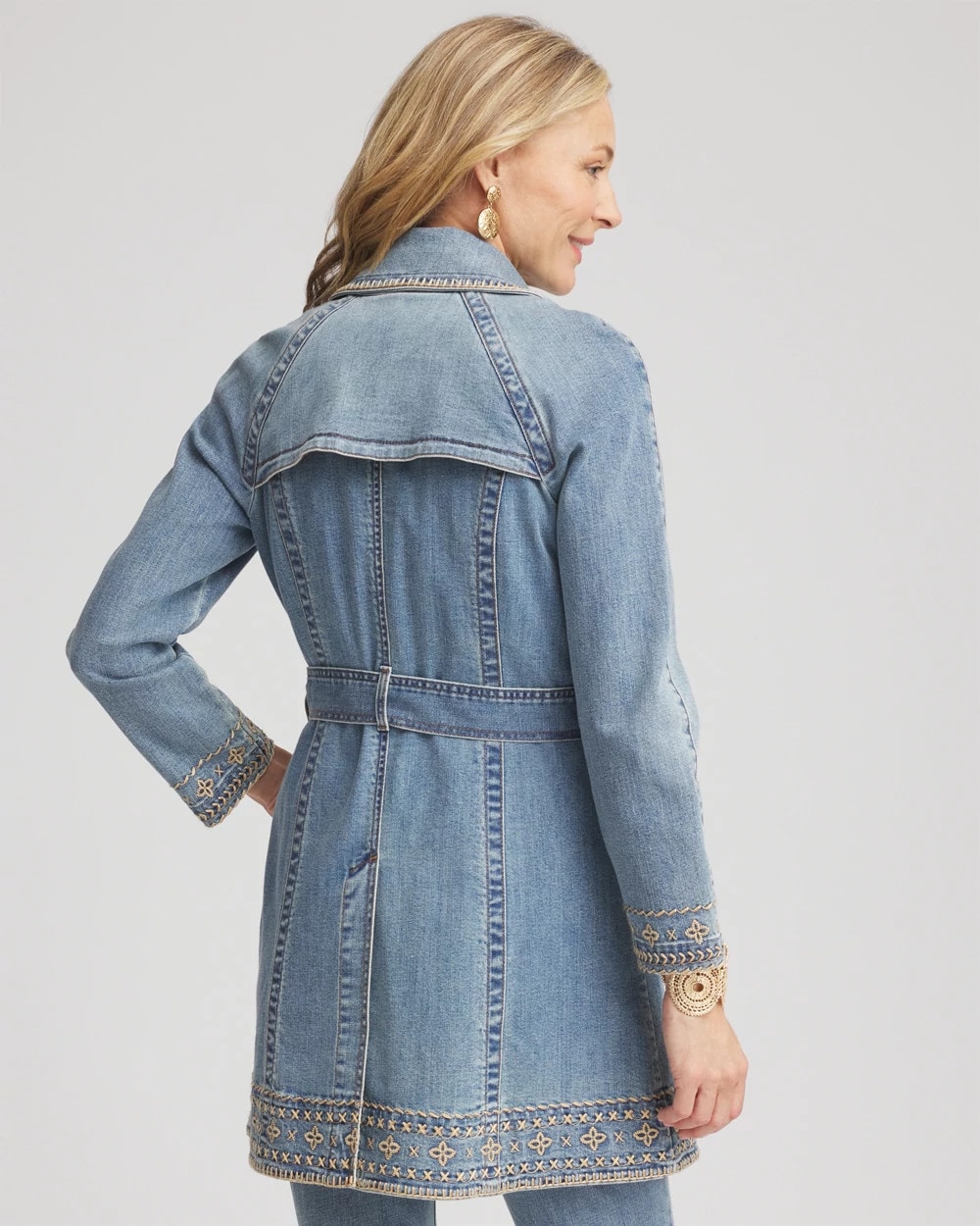 Petite Tailored Whipstitch Denim Trench Coat