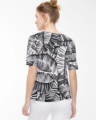 Linen Leaf Print Back Detail Tee