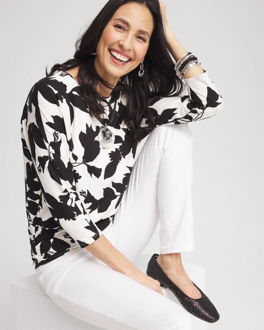 Touch of Cool™ Floral Banded-Hem Top click to view larger image.
