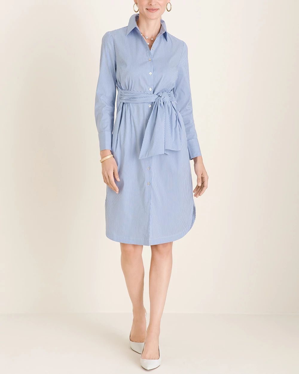 Striped Tie-Waist Shirt Dress