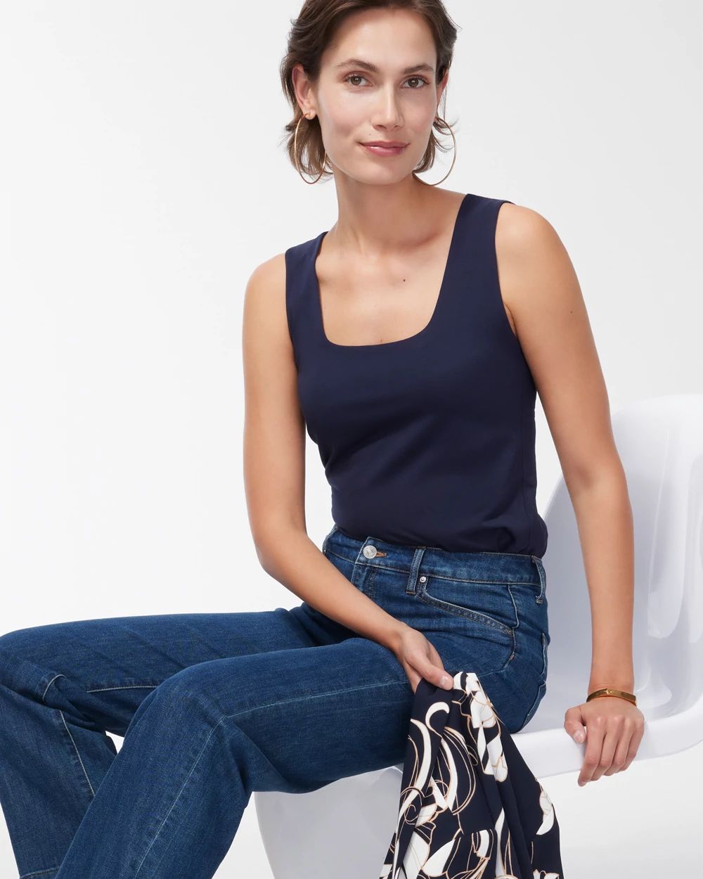 Contour Cotton™ Navy Square Neck Tank