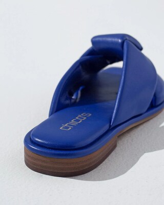 Blue Faux Leather Slides