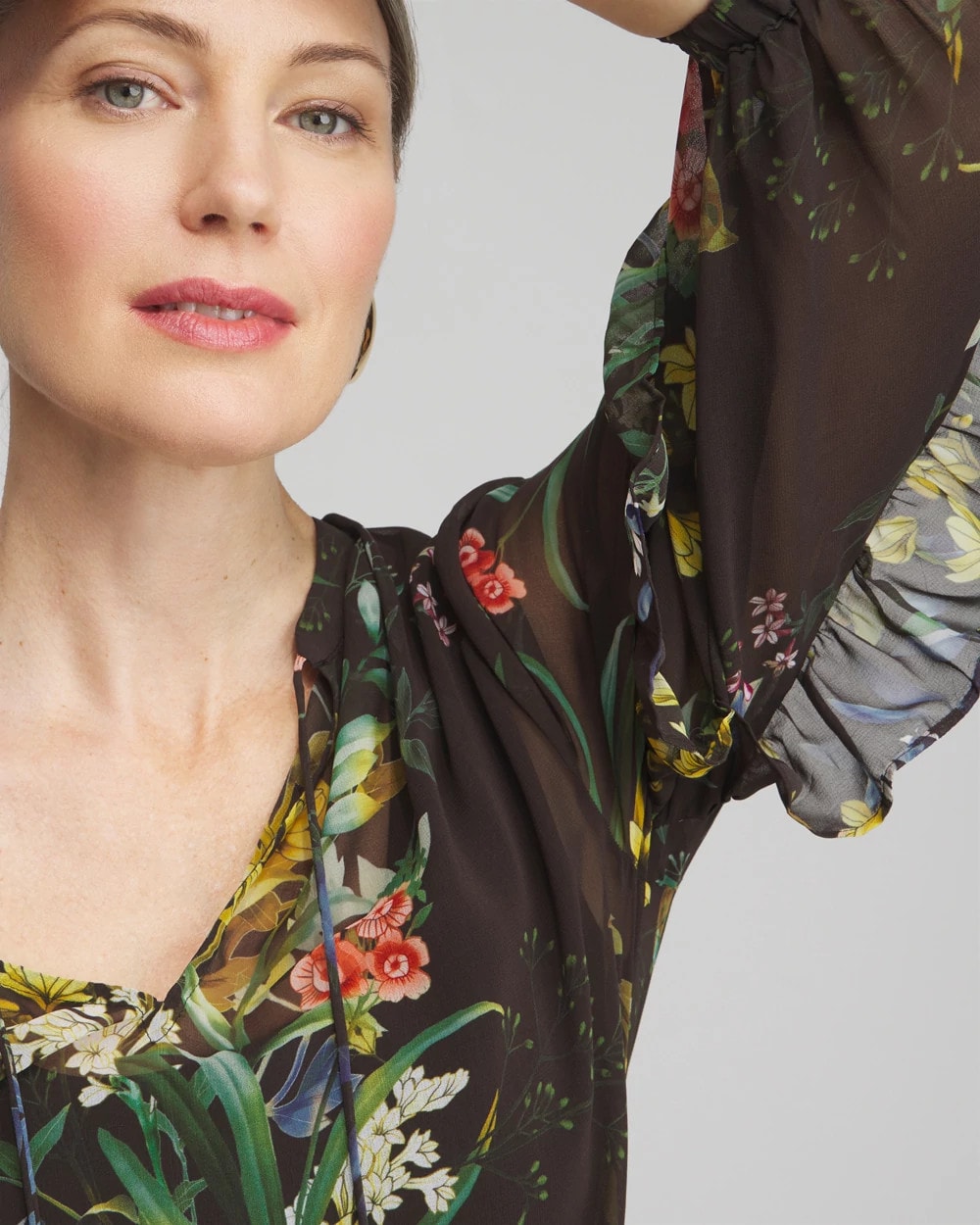 Chiffon Floral Ruffle Sleeve Blouse