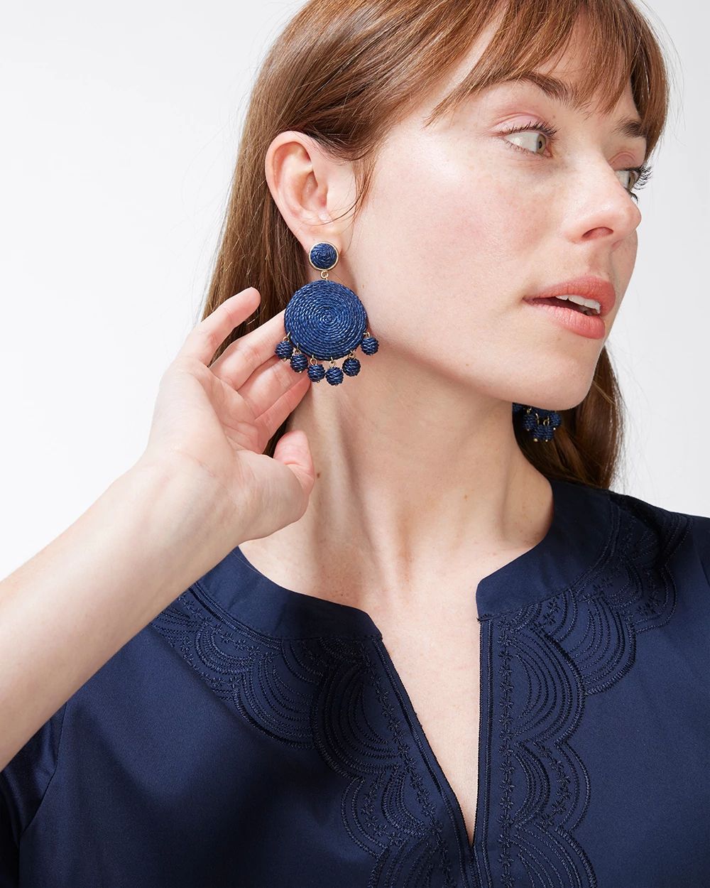 No Droop™ Navy Raffia Drop Earrings