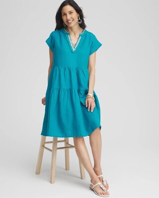 Linen Embellished Cap Sleeve Dress click to view larger image.