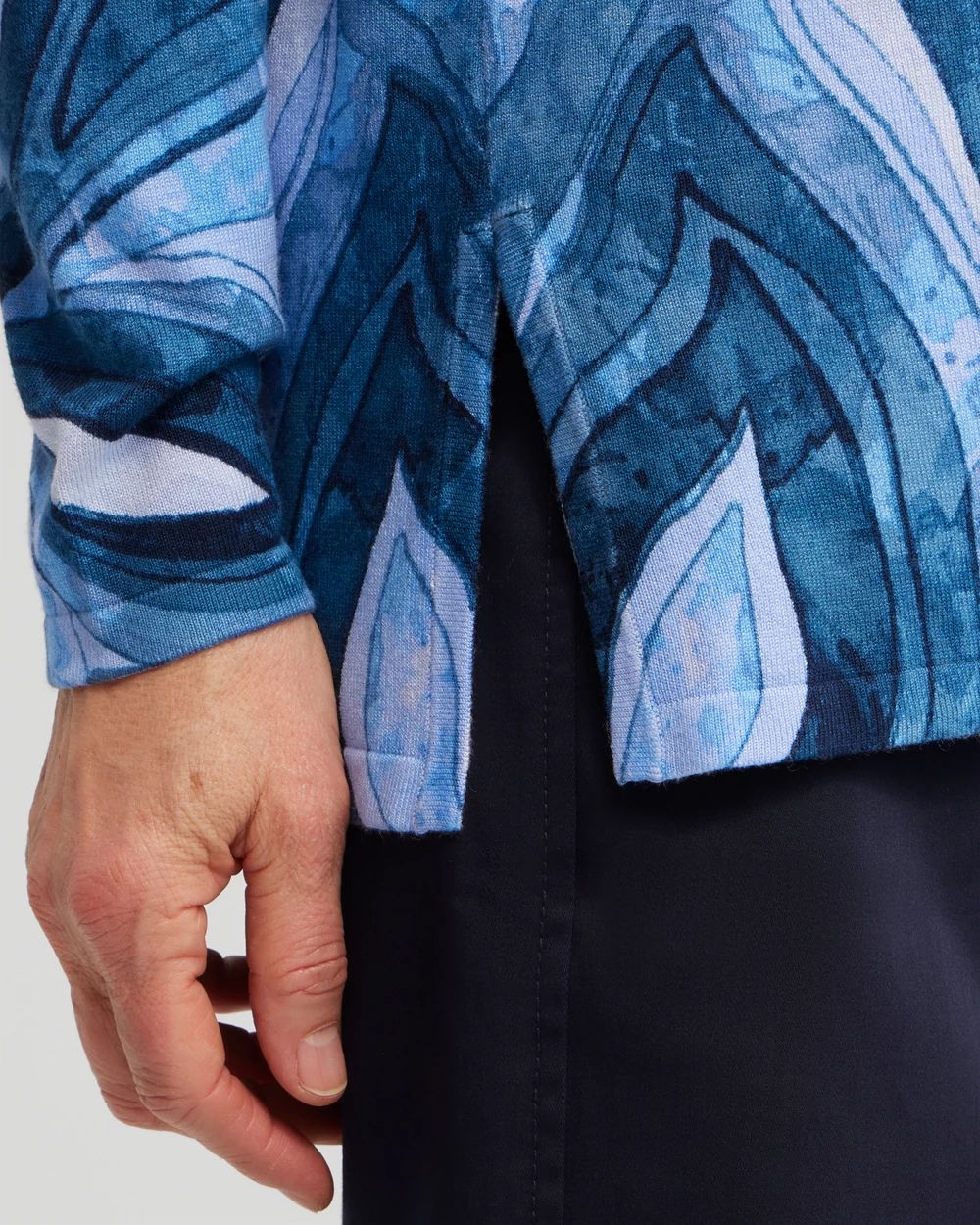 Spun Rayon Leaf Print Cardigan