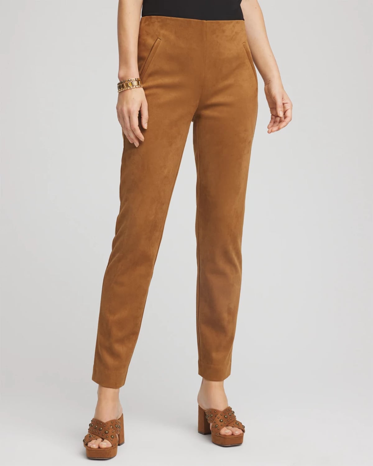 Chico's Faux Suede Juliet Slim Ankle Pants In Burnt Sienna In Brown