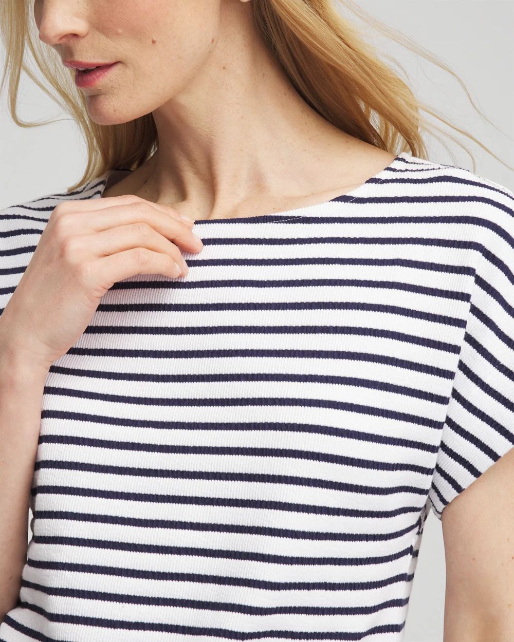 Striped Modern Cap Sleeve Textured Tee