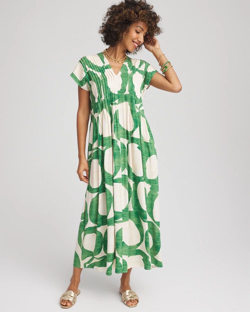 Printed Silk-Twill Popover Midi Dress