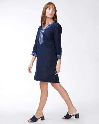 Embellished Beaded Linen Dress