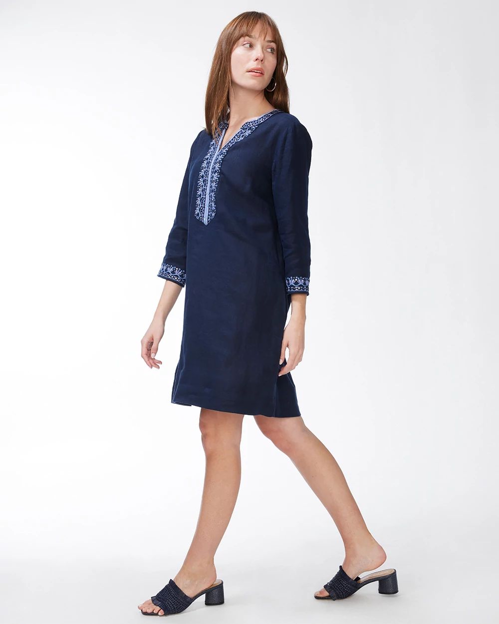 Embellished Beaded Linen Dress
