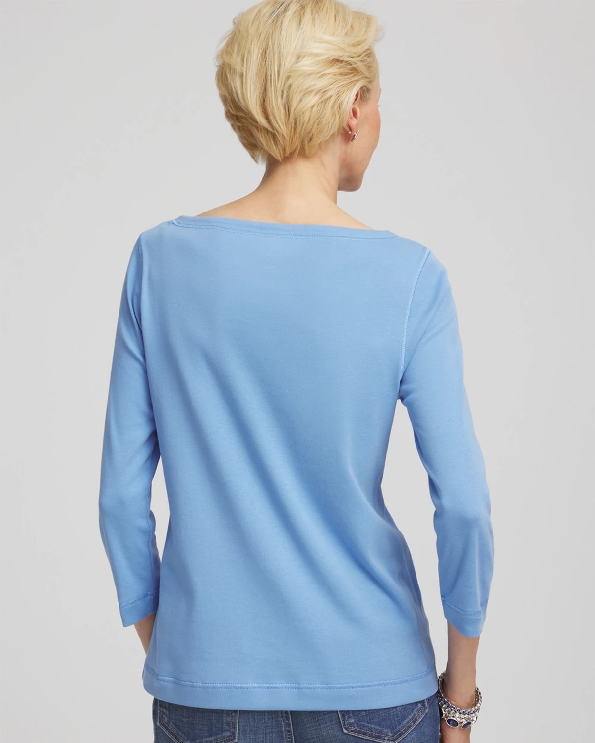 Chico's Pima Cotton 3/4 Sleeve Tee In Tidal Blue