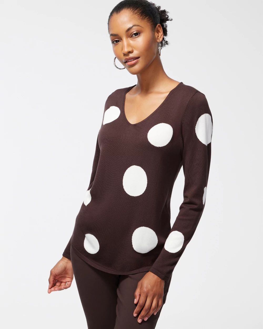 Spun Rayon Polka Dot V-Neck Sweater