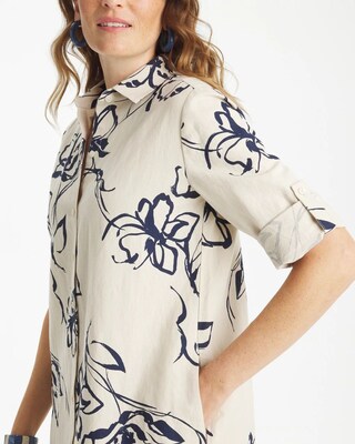 Printed Linen-Cotton Shirtdress click to view larger image.