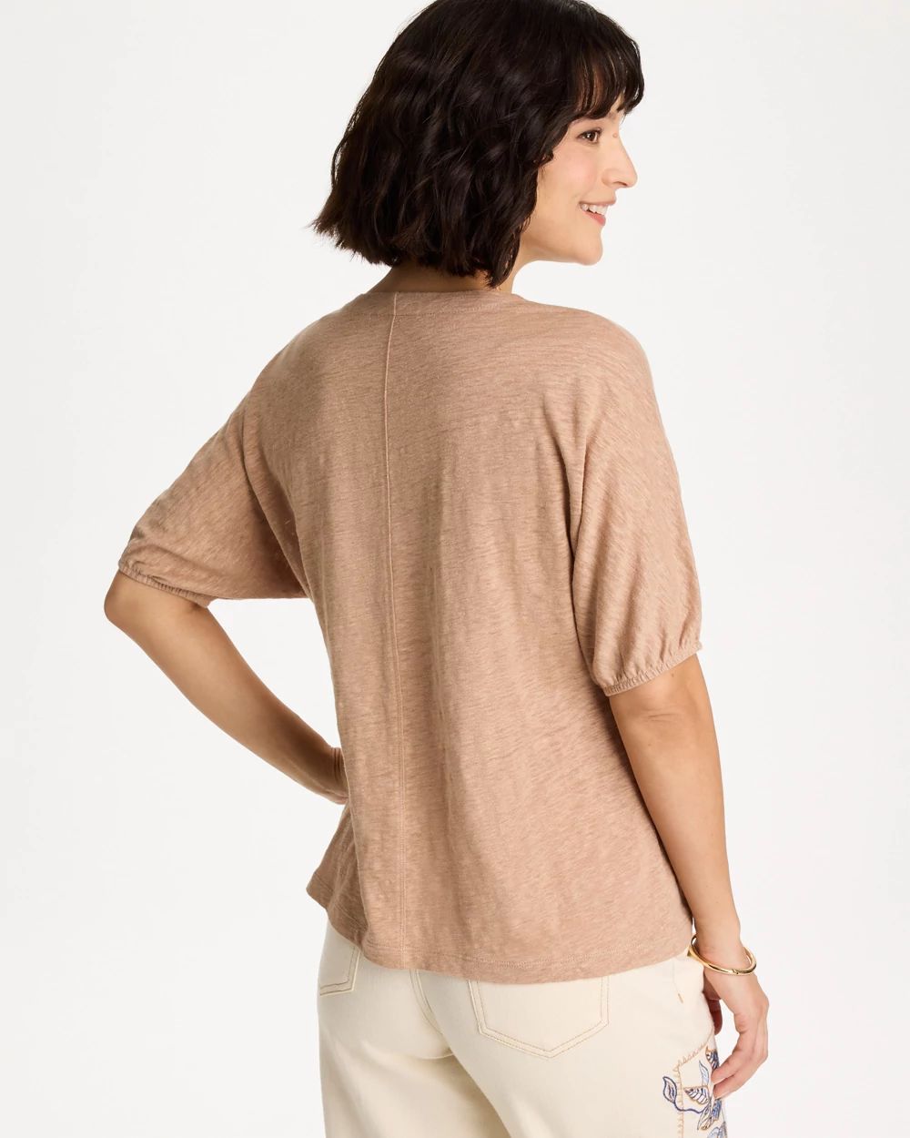Linen Ruched V-Neck Tee click to view larger image.