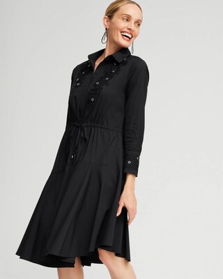 Poplin Lace Grommet Midi Dress
